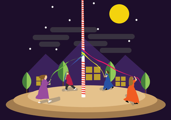 Playing Maypole at Night - Kostenloses vector #424535